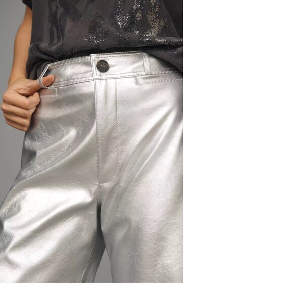 Anthropologie The Ettie High-Rise Crop Wide-Leg Pants by Maeve: Metallic 32 new - Picture 3 of 7